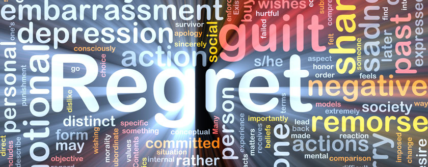Facebook regret word cloud: guilt, depression, remorse, etc.