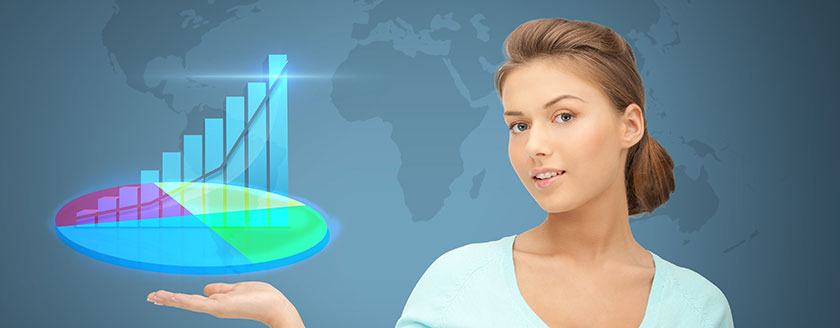 Young Woman Holding Graph World Map